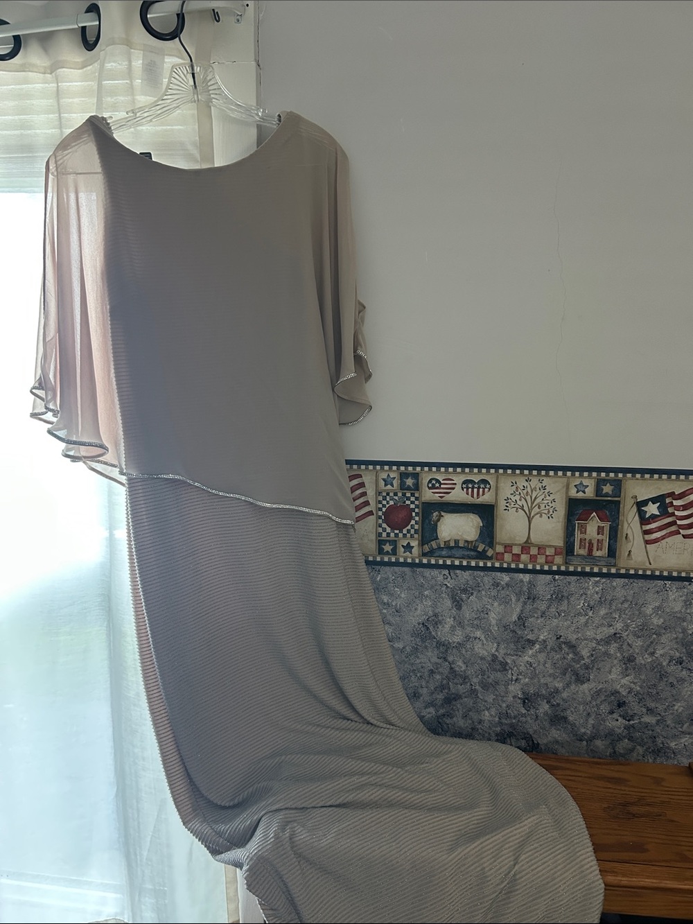 Formal-Women's Layered Blouson Maxi Dress in Light Taupe